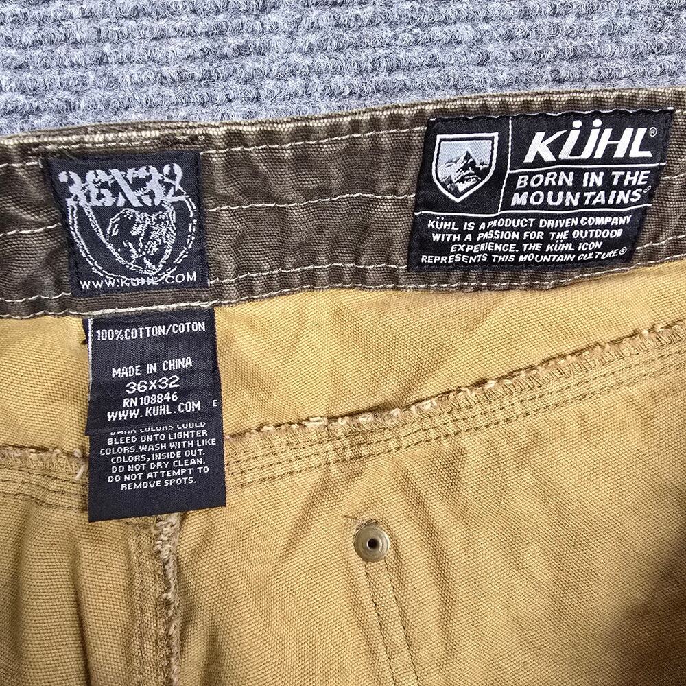 Kuhl Outkast Pants Mens 36x32 Brown Olive Canvas Patina Dye Hiking Outdoor - Picture 3 of 9
